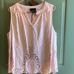 Cynthia Rowley Embroidered Linen Sleeveless Top 1X